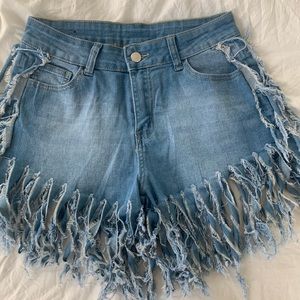Fringe denim shorts, size large, new
